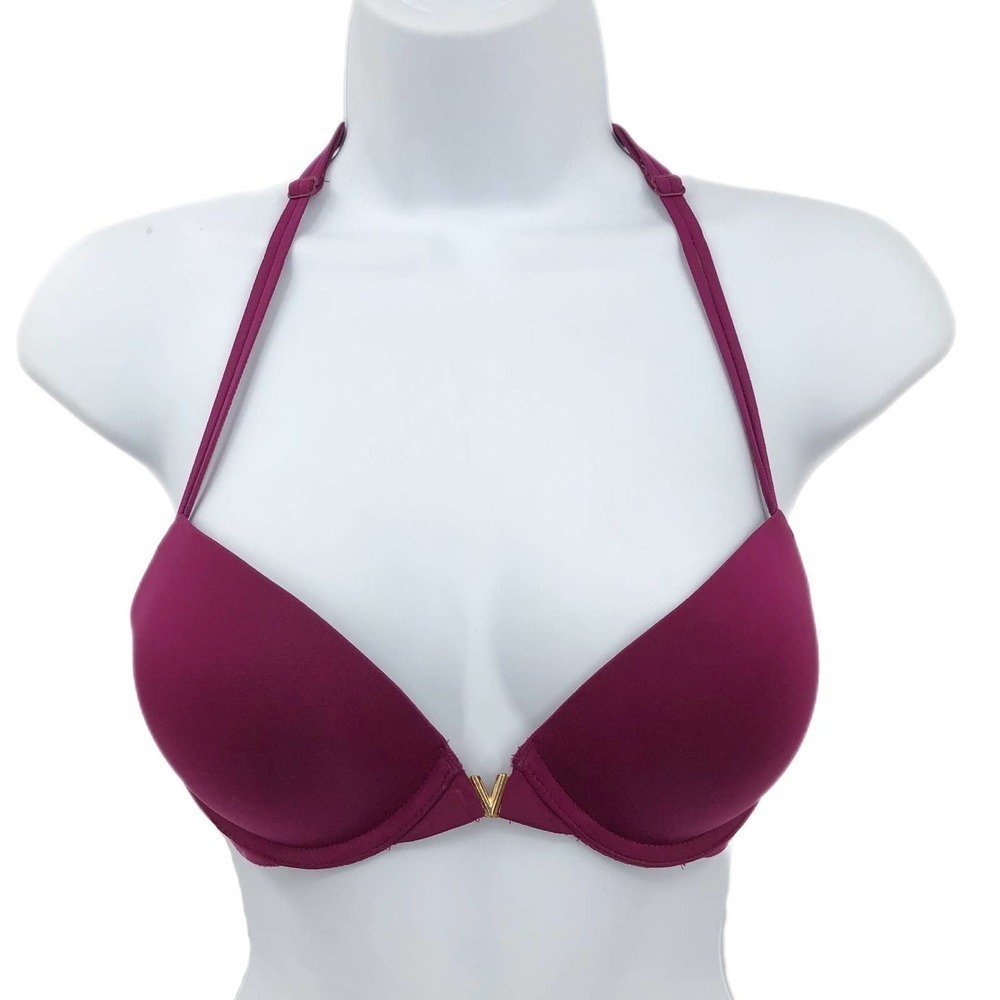 Victoria's Secret Women's Push Up Bra Size 32C Berry Purple T Back Front Close